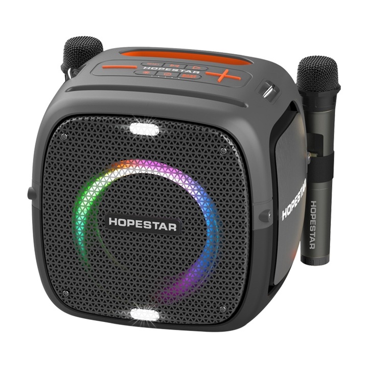 Boxa portabila HOPESTAR Party One, RGB Lighting, Bluetooth 5.0, Autonomie 10 ore, Gri