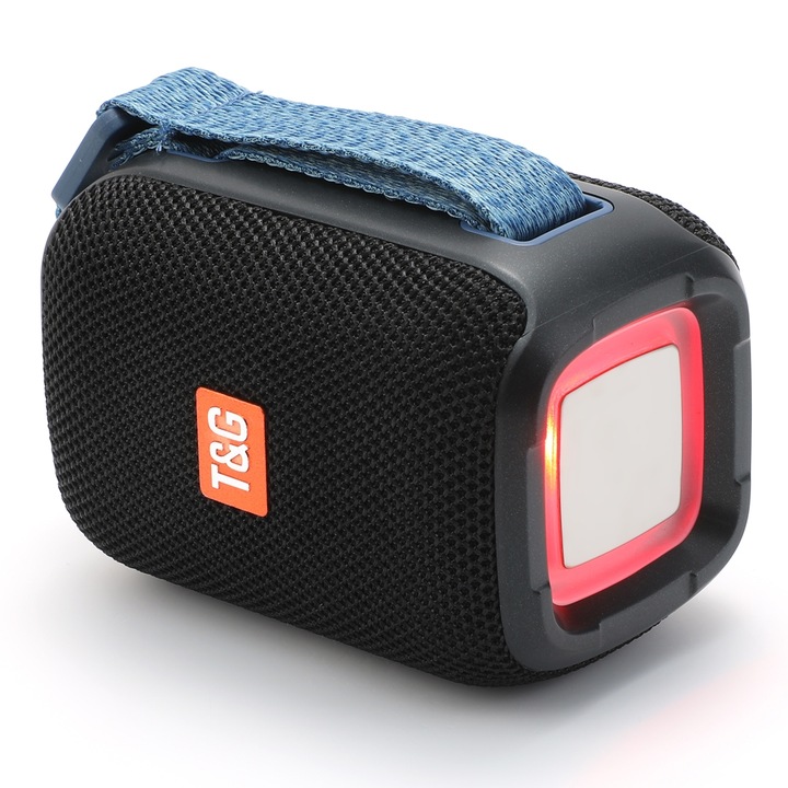 Boxa portabila T&G TG339 RGB Light 5W Waterproof, Bluetooth, Radio FM, Negru