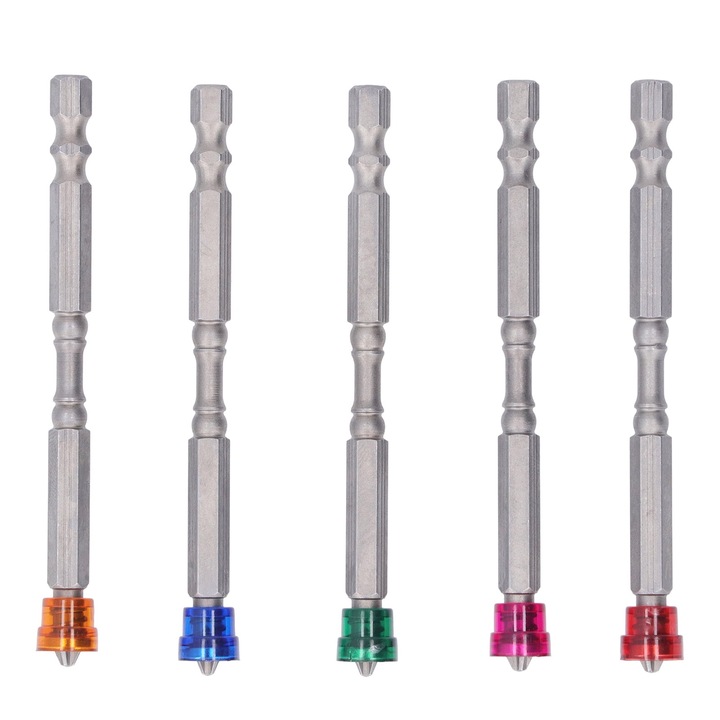 Set de biti de surubelnita cu inel magnetic, 5 bucati, 1/4 inch, tija hexagonala, otel aliat