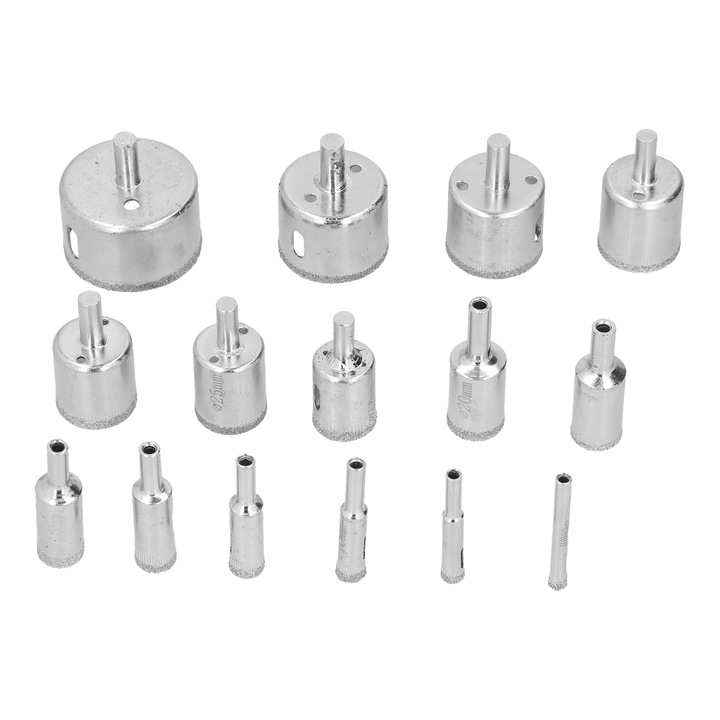 15 darabos gyémánt fúrófej készlet Enforose, ipari szénacél, 6-50 mm méretek