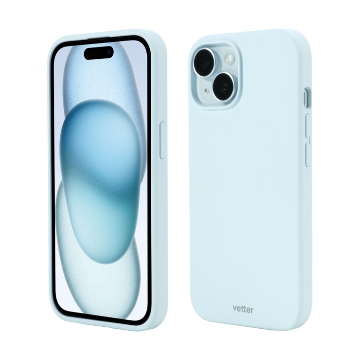 Husa pentru iPhone 15 Clip-On Soft Touch Silk Series, Light Blue