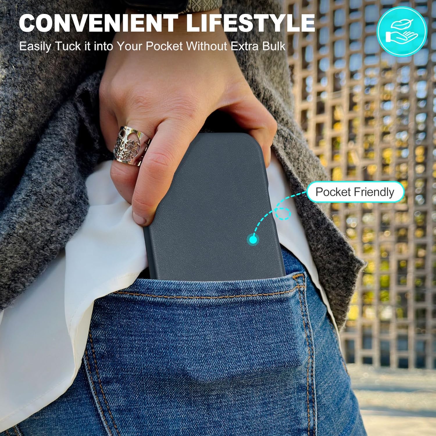 Husa piele pentru iphone 16 PRO, RiKbo® Leather Case compatibil magsafe, interior microfibra, Albastra