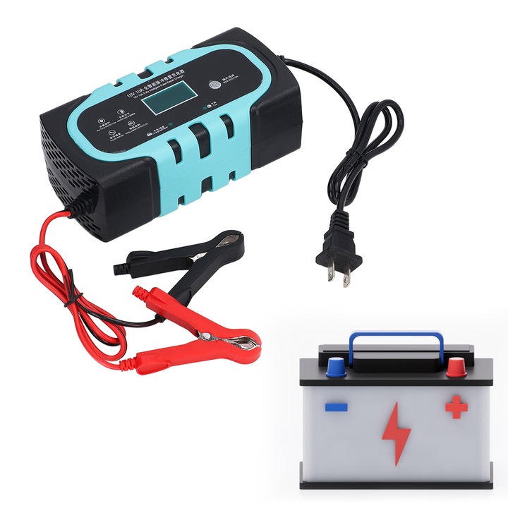 Jormftte 12V 10A autós egyenirányító, DC 13.8-15.5V, amerikai csatlakozó, 10AH-200AH akkumulátorokhoz