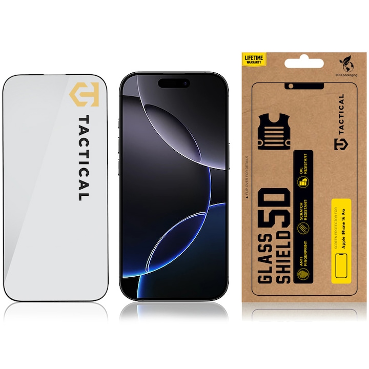 Tactical Glass Shield 5D Apple iPhone 16 Pro készülékhez fekete