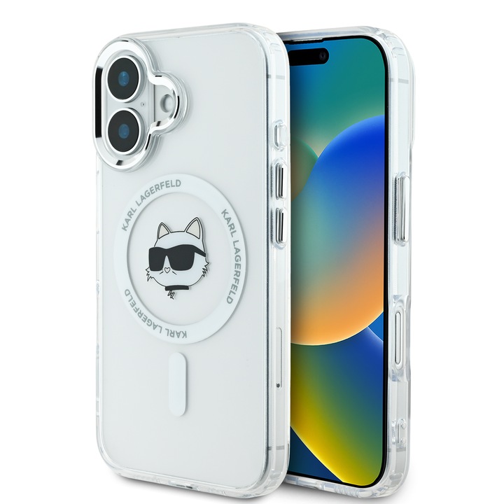 Husa de protectie Karl Lagerfeld IML Choupette Head Metal Frame MagSafe pentru iPhone 16, Transparent