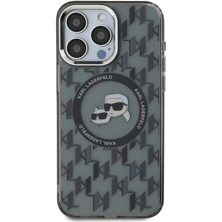 Предпазен калъф Karl Lagerfeld IML Monogram K&CH Heads MagSafe за iPhone 16 Pro, Черен