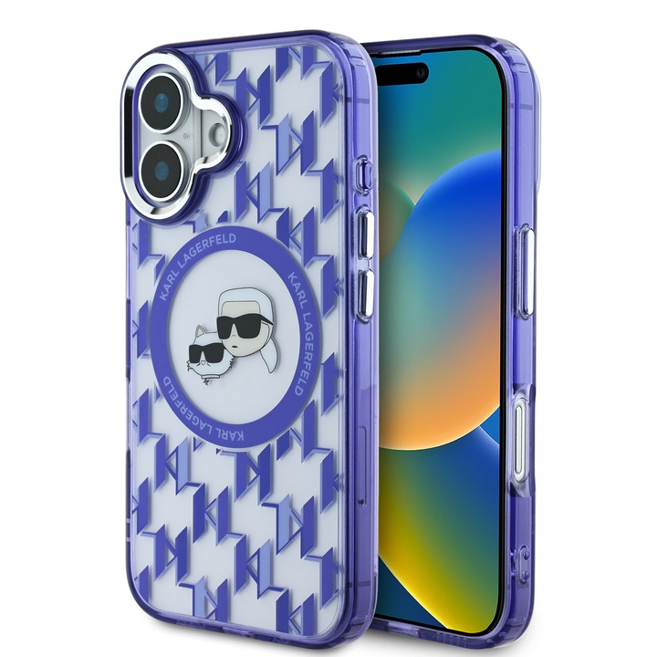 Karl Lagerfeld IML Monogram K&CH Heads MagSafe védőtok iPhone 16-hoz, lila