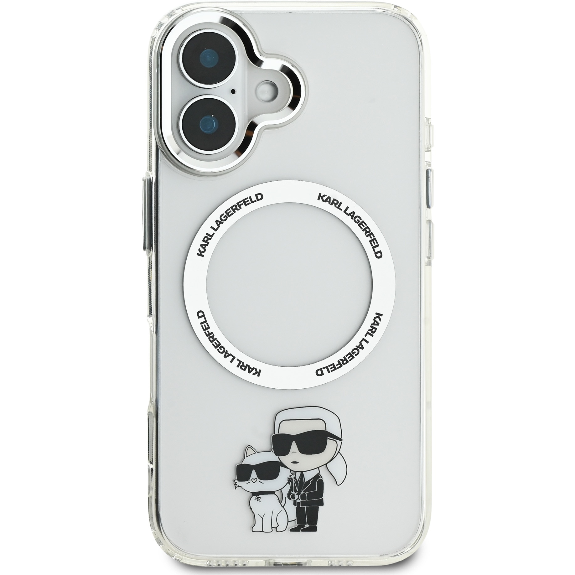 Husa de protectie Karl Lagerfeld IML Karl and Choupette MagSafe pentru iPhone 16, Transparent
