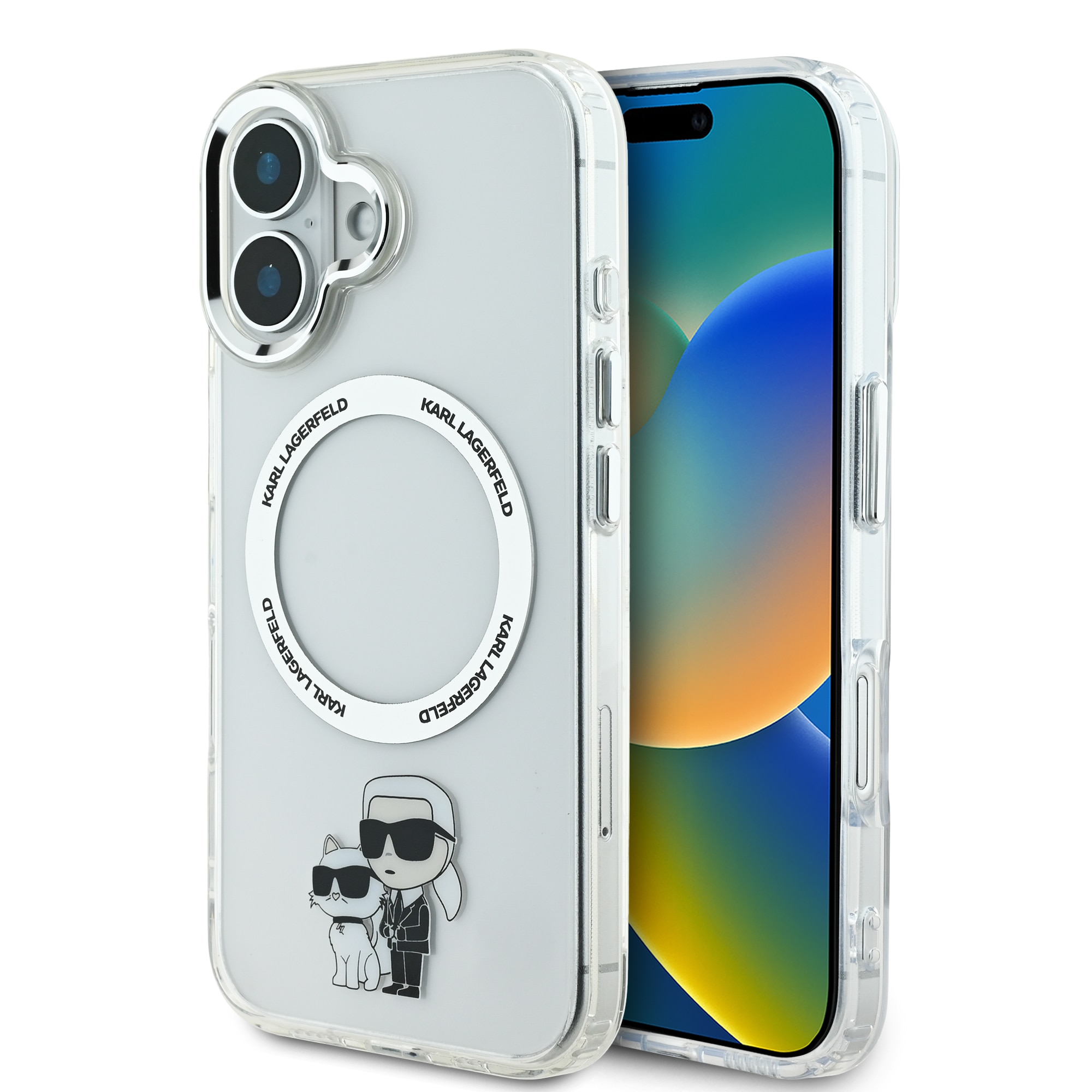 Husa de protectie Karl Lagerfeld IML Karl and Choupette MagSafe pentru iPhone 16, Transparent