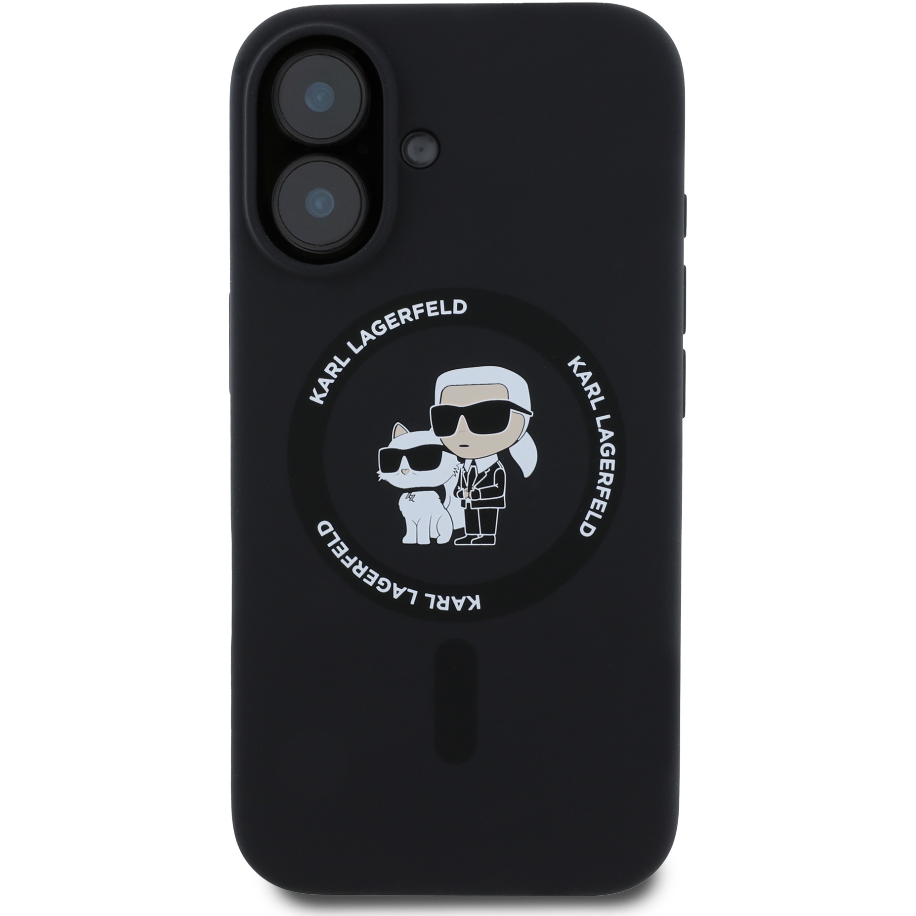 Husa de protectie Karl Lagerfeld Liquid Silicone Karl and Choupette MagSafe pentru iPhone 16 Plus, Negru