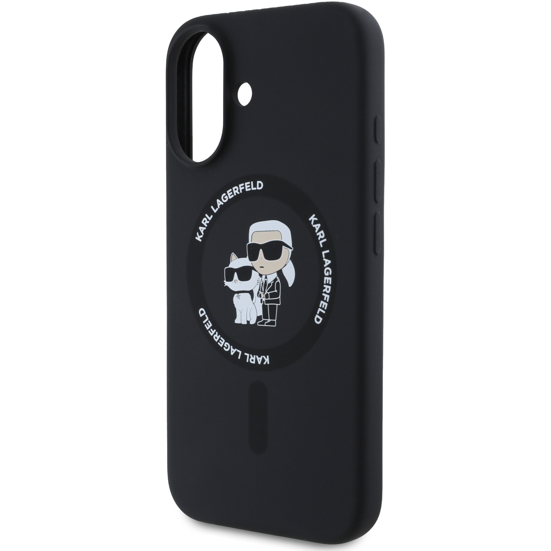 Husa de protectie Karl Lagerfeld Liquid Silicone Karl and Choupette MagSafe pentru iPhone 16 Plus, Negru