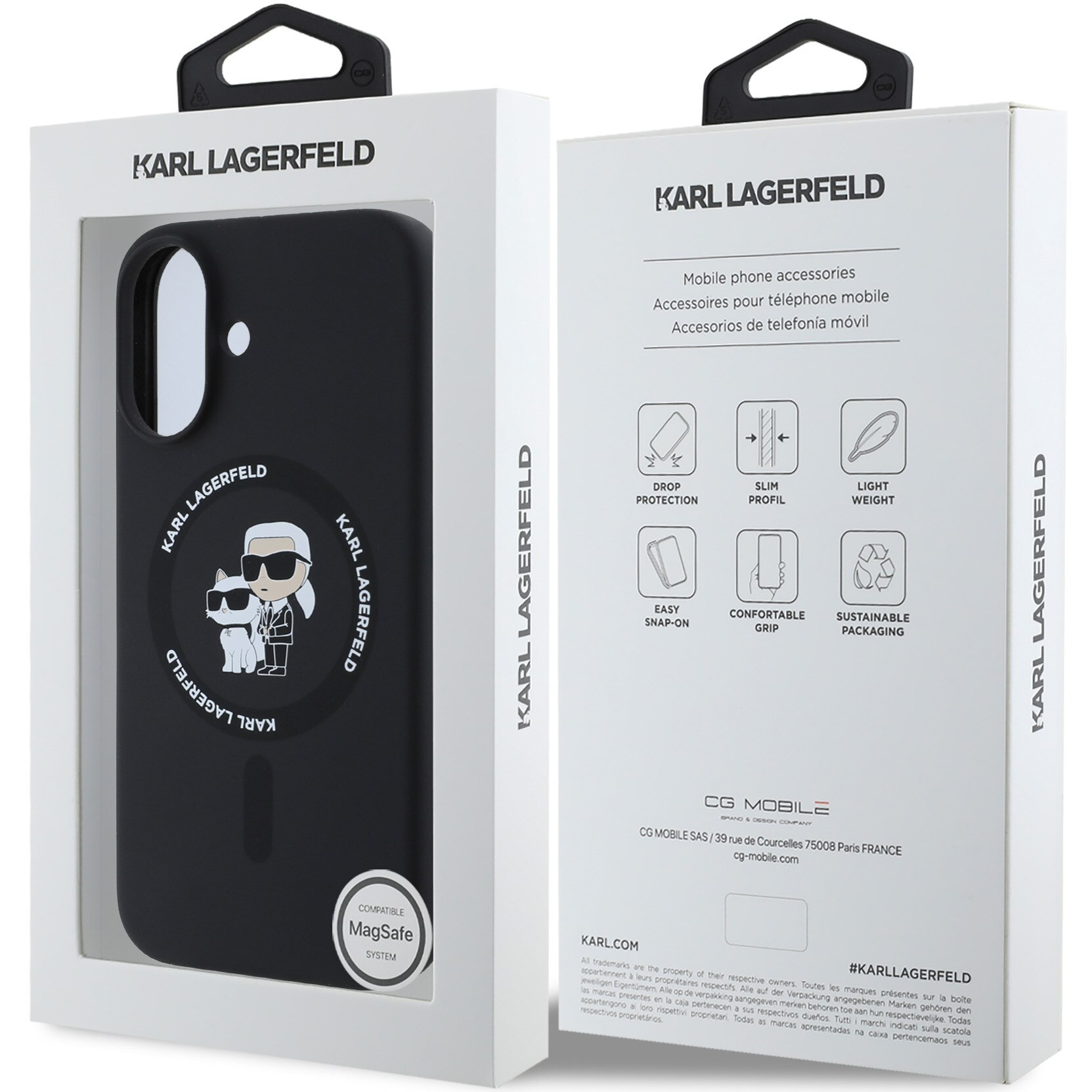 Husa de protectie Karl Lagerfeld Liquid Silicone Karl and Choupette MagSafe pentru iPhone 16 Plus, Negru