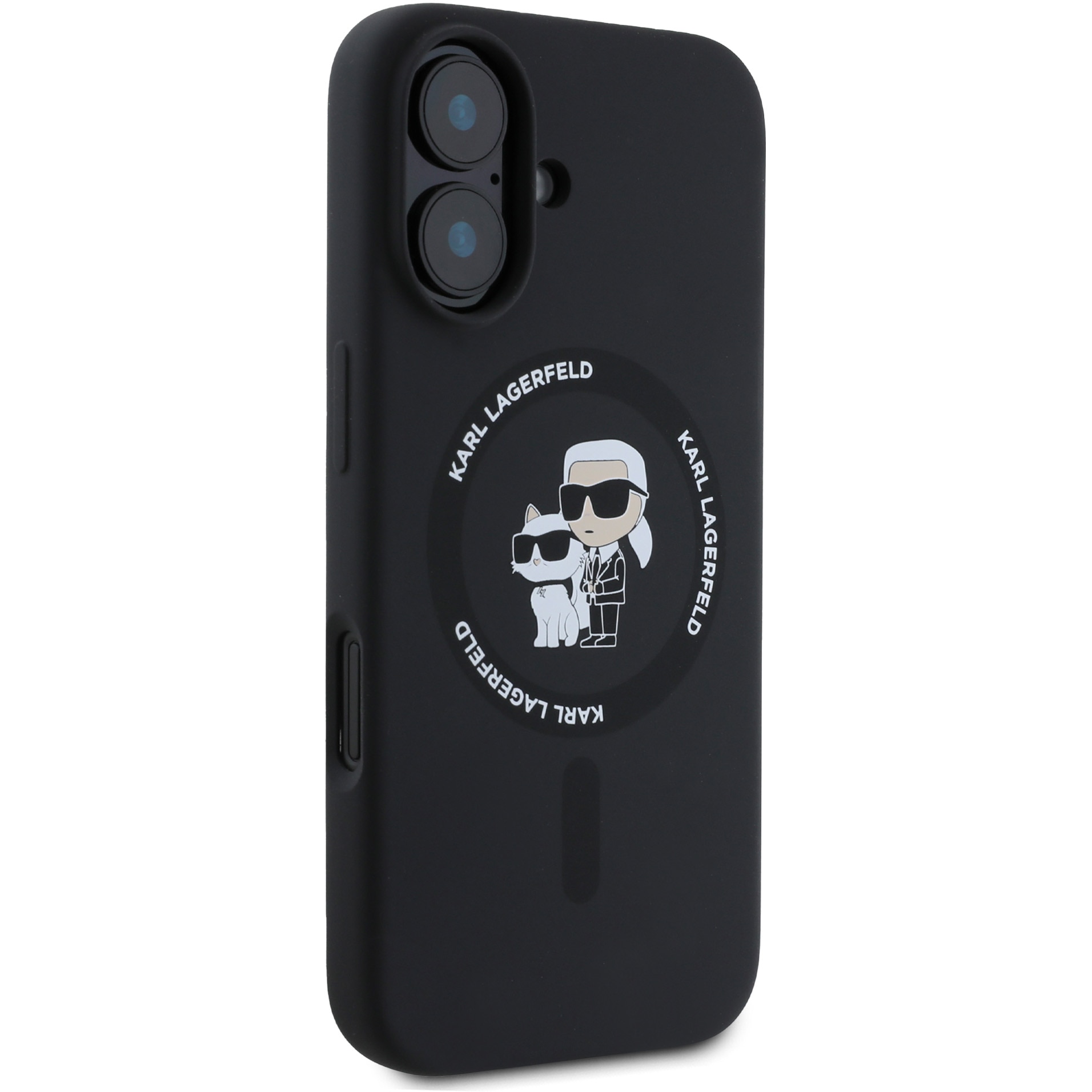 Husa de protectie Karl Lagerfeld Liquid Silicone Karl and Choupette MagSafe pentru iPhone 16 Plus, Negru