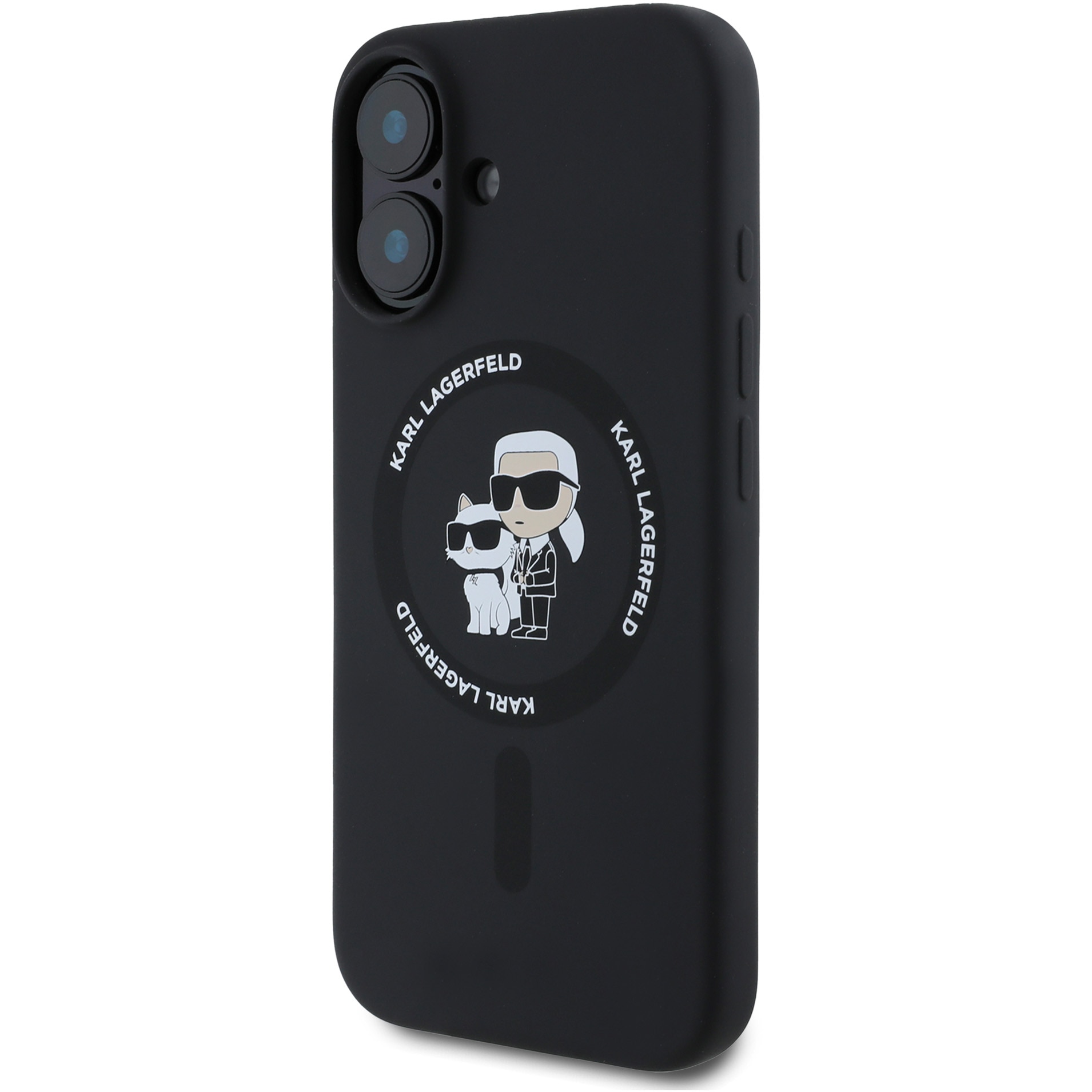 Husa de protectie Karl Lagerfeld Liquid Silicone Karl and Choupette MagSafe pentru iPhone 16 Plus, Negru