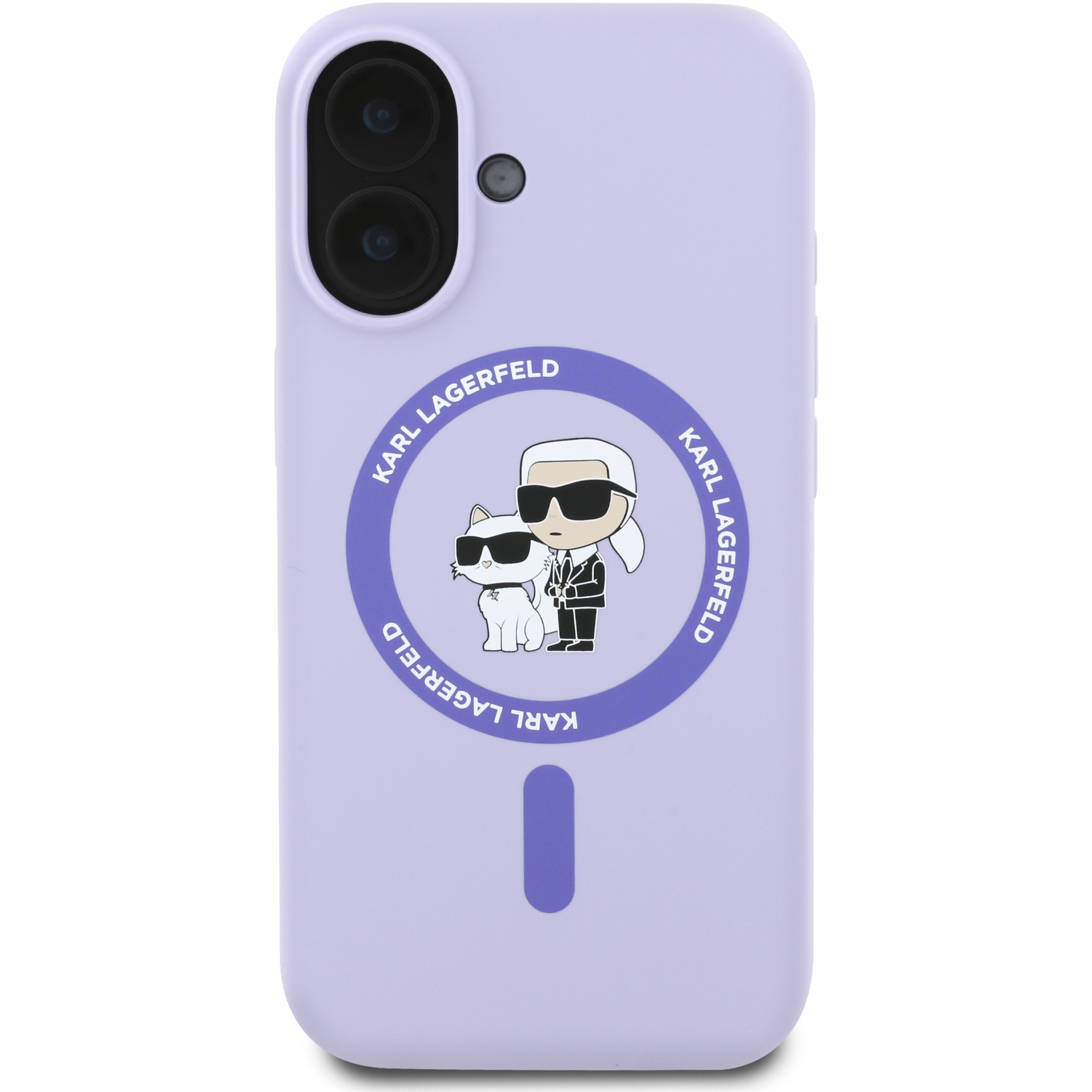 Husa de protectie Karl Lagerfeld Liquid Silicone Karl and Choupette MagSafe pentru iPhone 16, Mov