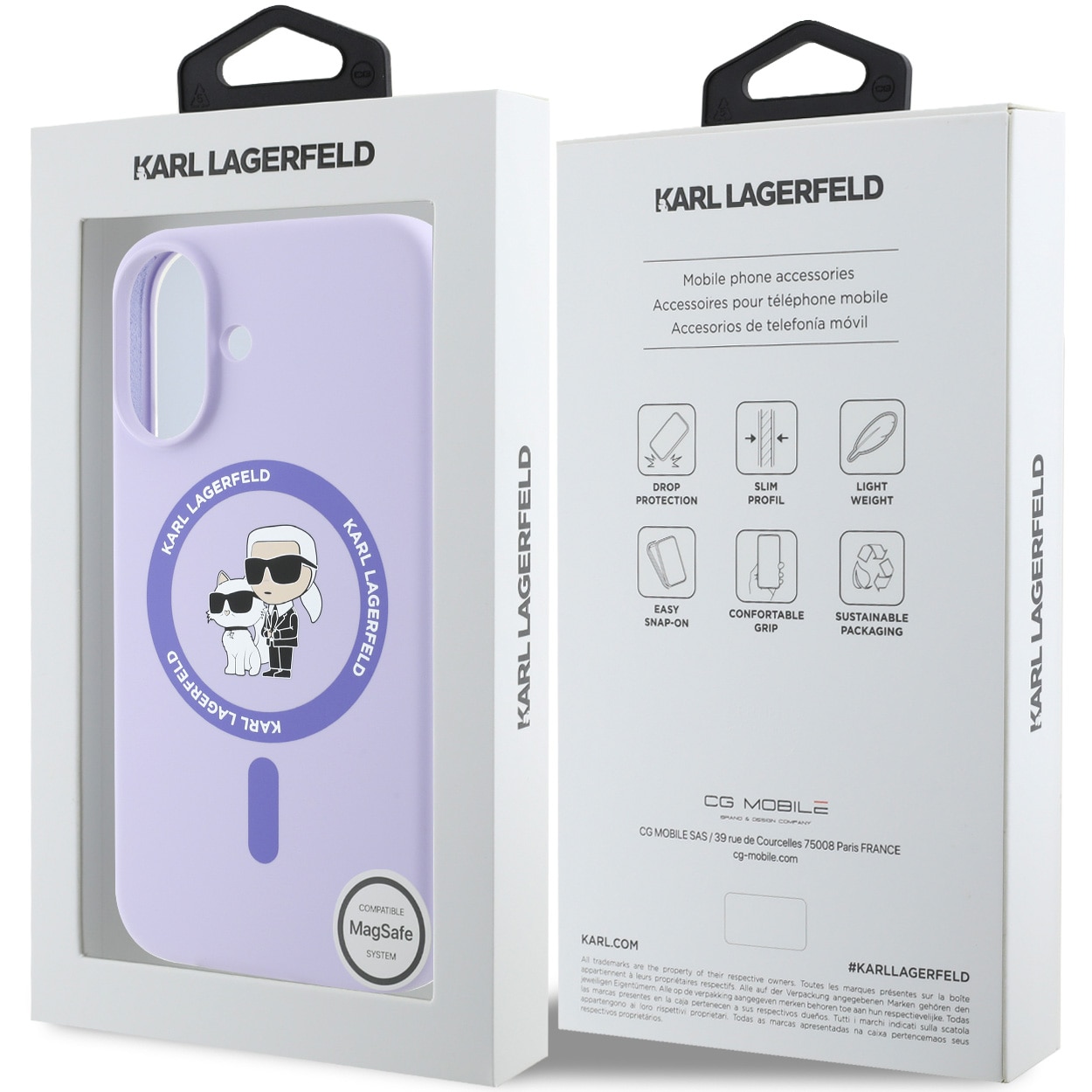 Husa de protectie Karl Lagerfeld Liquid Silicone Karl and Choupette MagSafe pentru iPhone 16, Mov