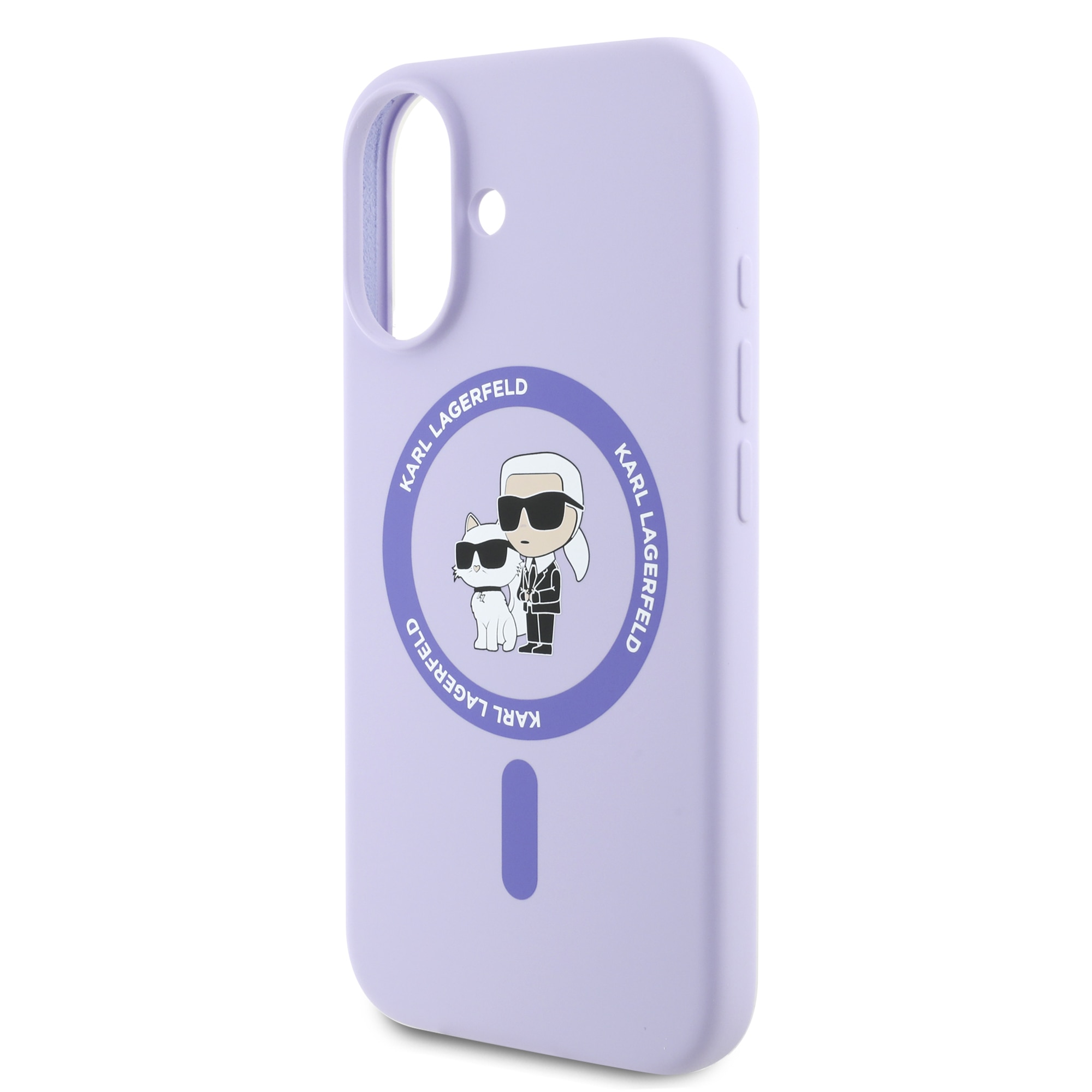 Husa de protectie Karl Lagerfeld Liquid Silicone Karl and Choupette MagSafe pentru iPhone 16, Mov