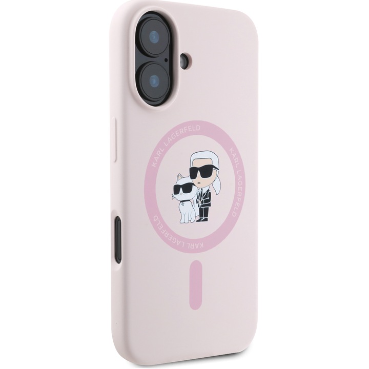 Husa de protectie Karl Lagerfeld Liquid Silicone Karl and Choupette MagSafe pentru iPhone 16, Roz