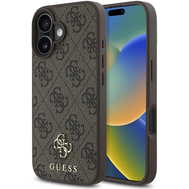 Husa de protectie Guess PU 4G Small Metal Logo MagSafe pentru iPhone 16, Maro
