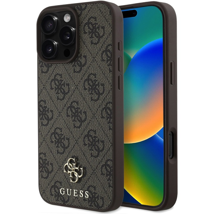 Защитен калъф Guess PU 4G Small, MagSafe за iPhone 16 Pro Max, кафяв