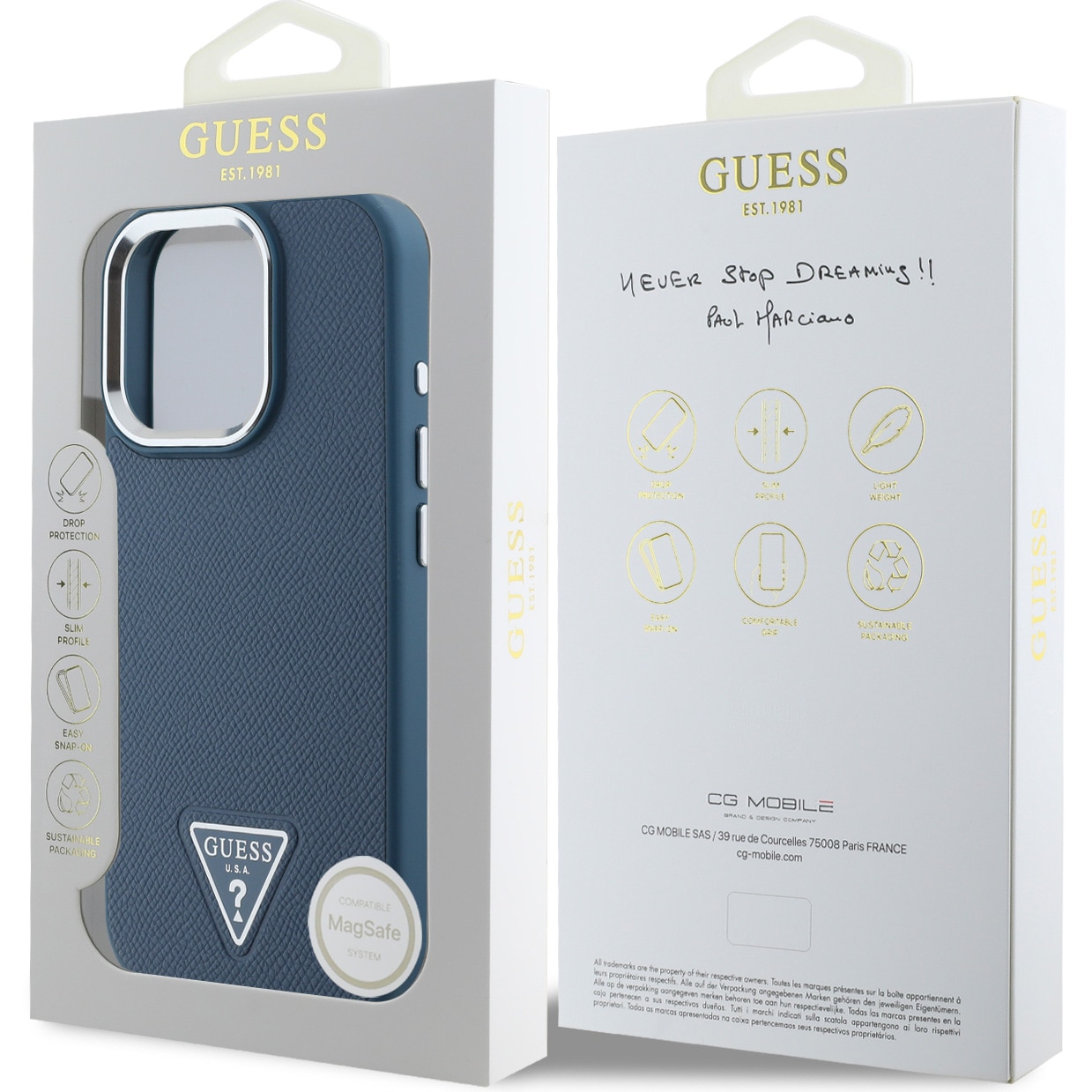 Husa de protectie Guess PU Grained Triangle Logo pentru iPhone 16 Pro, Albastru
