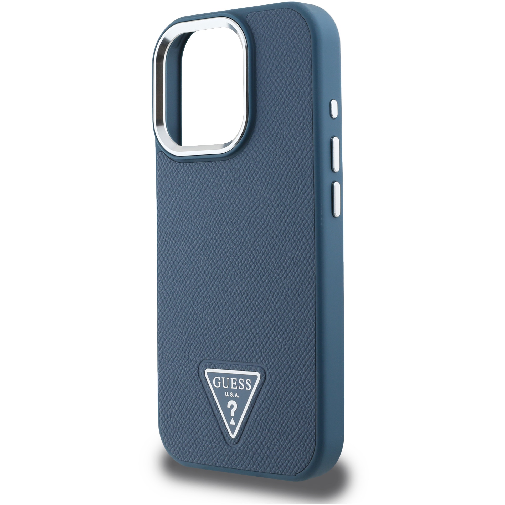 Husa de protectie Guess PU Grained Triangle Logo pentru iPhone 16 Pro, Albastru
