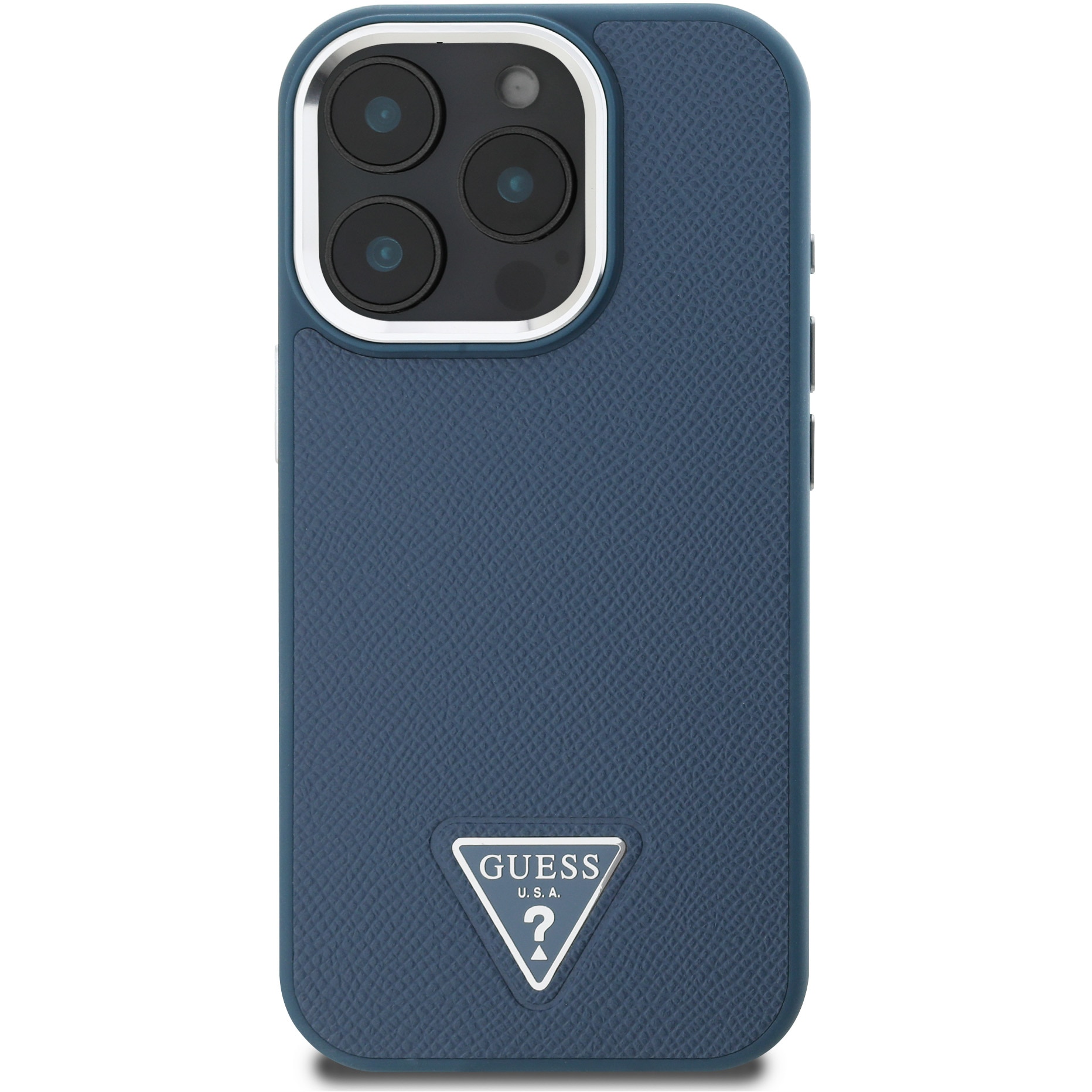 Husa de protectie Guess PU Grained Triangle Logo pentru iPhone 16 Pro, Albastru