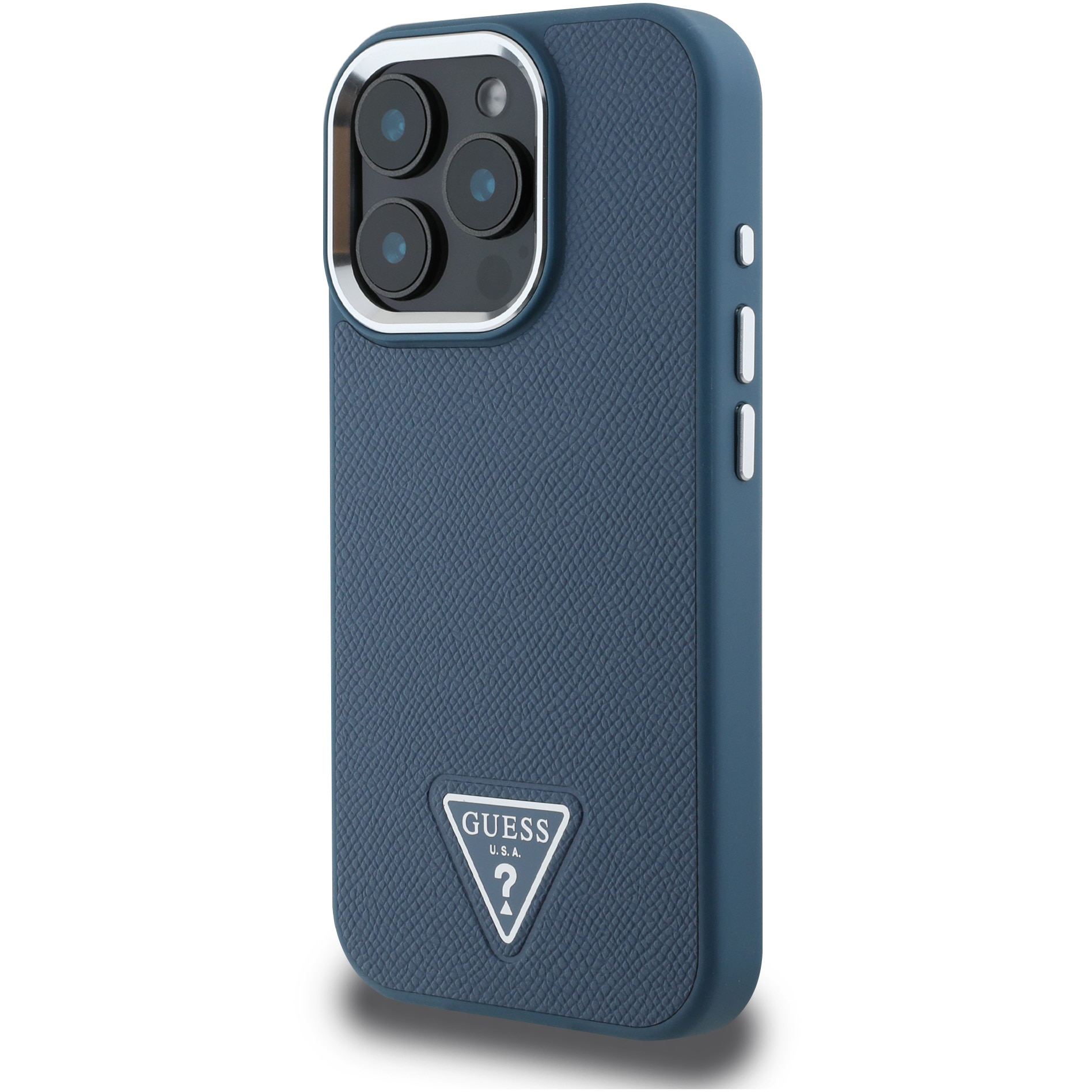 Husa de protectie Guess PU Grained Triangle Logo pentru iPhone 16 Pro, Albastru