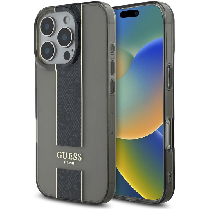 Предпазен калъф Guess IML Middle 4G Stripe за iPhone 16 Pro, Черен