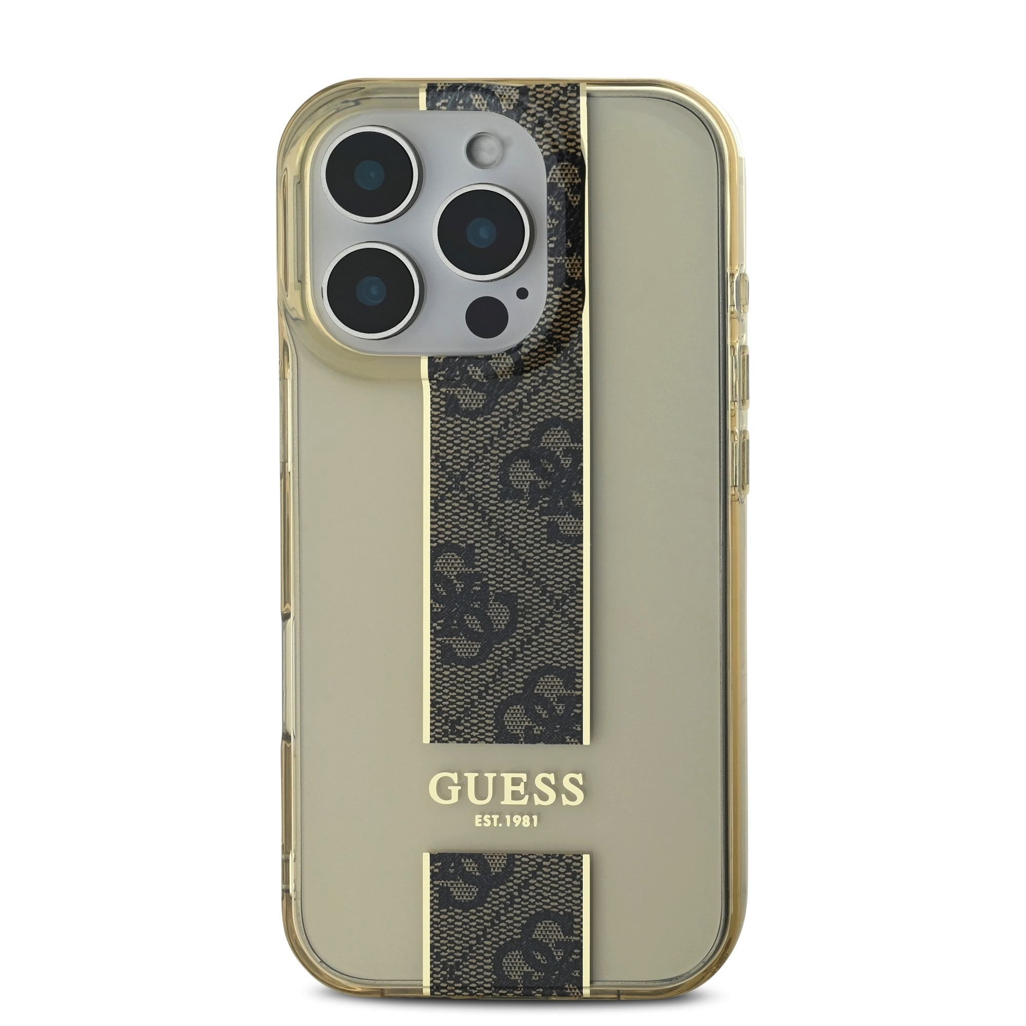 Husa de protectie Guess IML Middle 4G Stripe pentru iPhone 16 Pro, Maro
