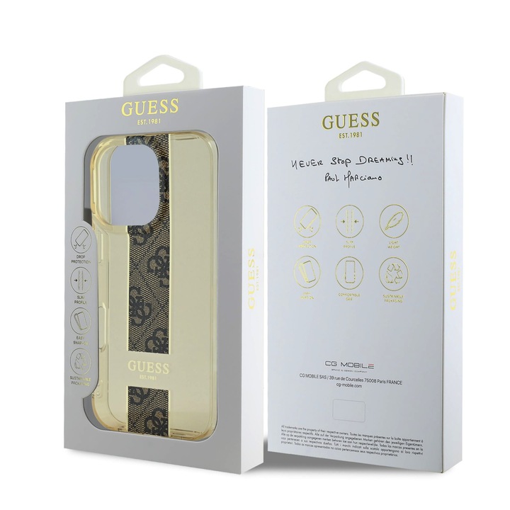 Husa de protectie Guess IML Middle 4G Stripe pentru iPhone 16 Pro, Maro