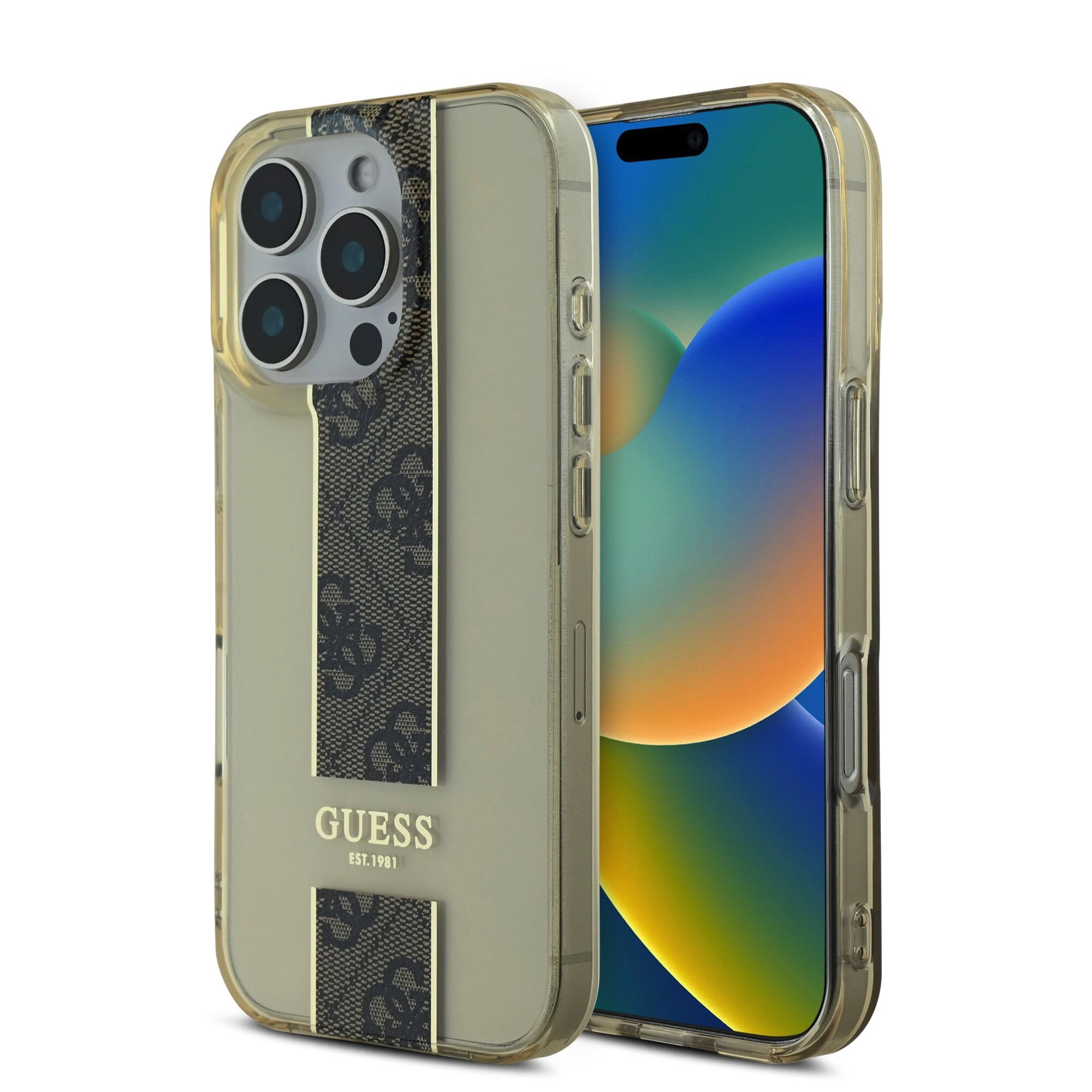 Husa de protectie Guess IML Middle 4G Stripe pentru iPhone 16 Pro, Maro
