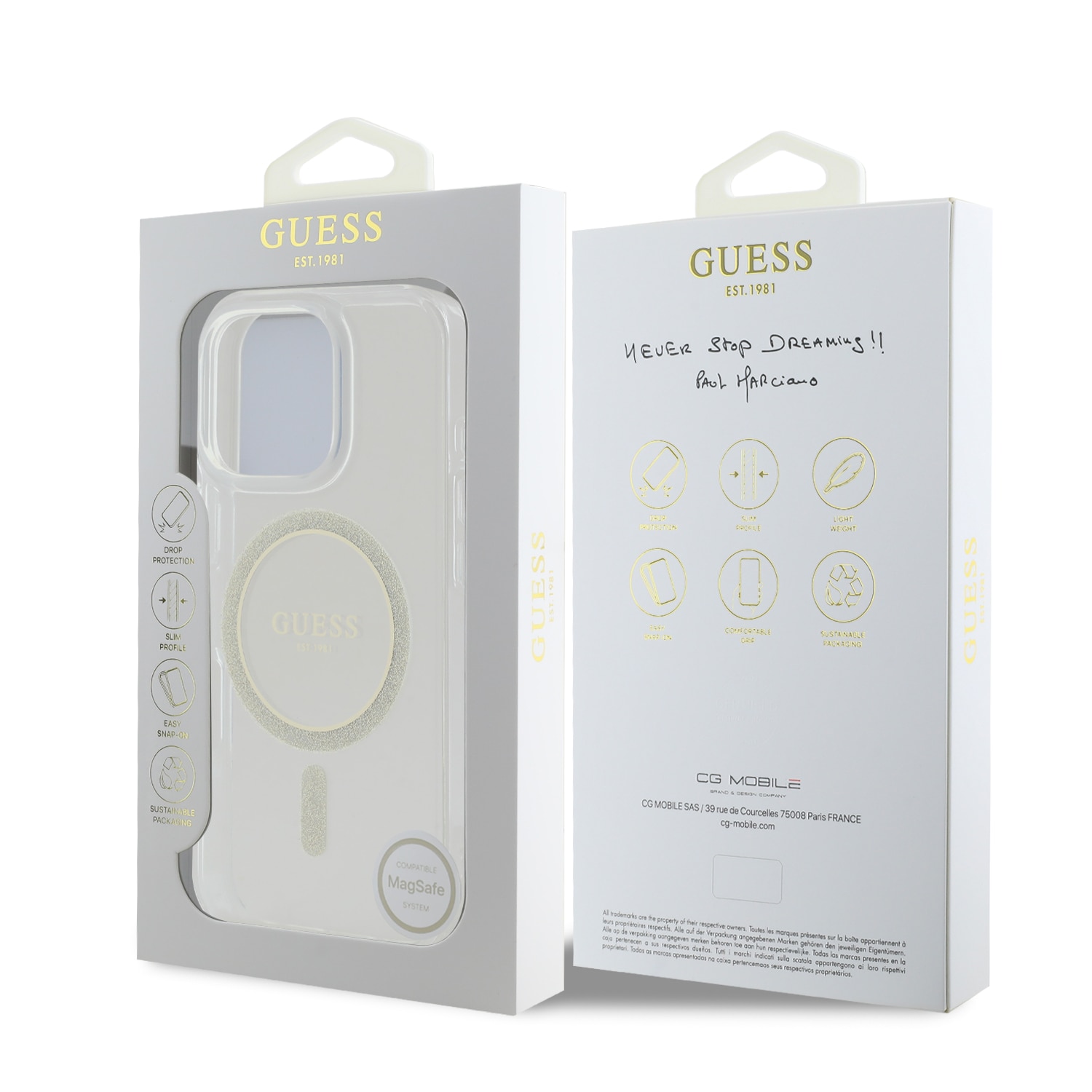 Husa de protectie Guess IML Glitter Ring MagSafe pentru iPhone 16 Pro Max, Transparent