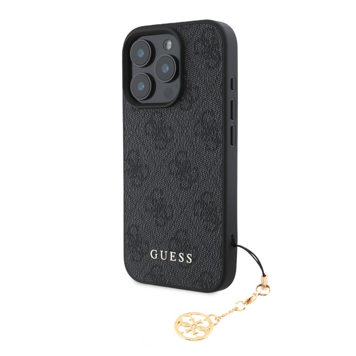Husa de protectie Guess 4G Charm pentru iPhone 16 Pro Max, Tone on Tone Gri