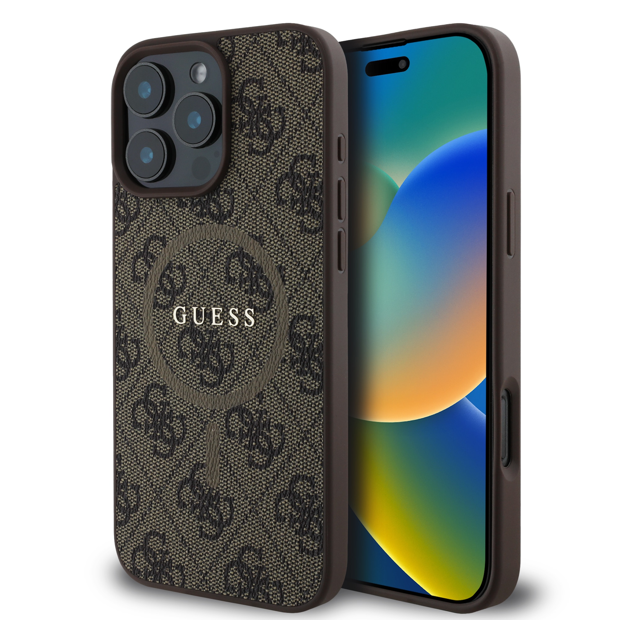 Husa de protectie Guess PU Leather 4G Colored Ring MagSafe pentru iPhone 16 Pro, Maro