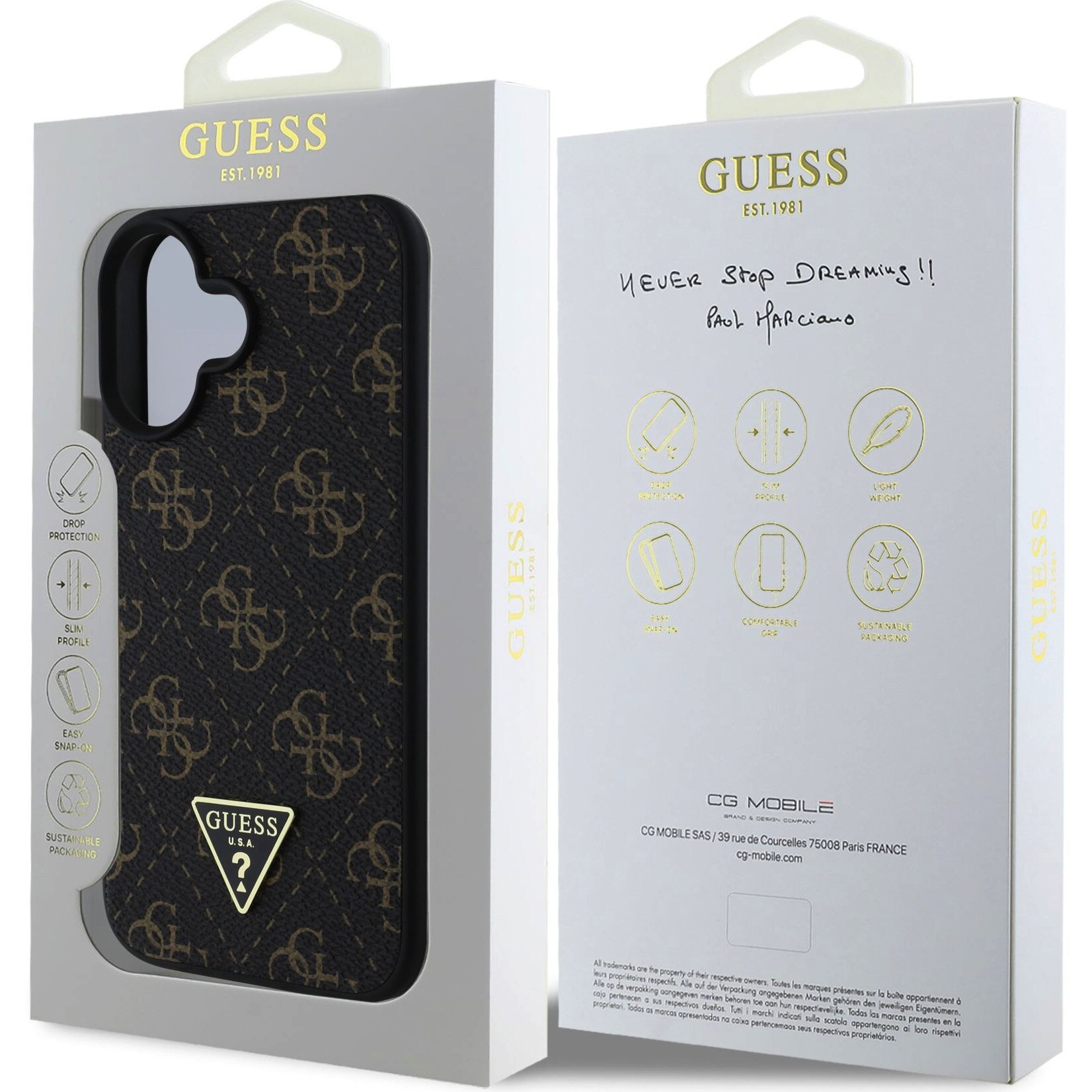 Husa de protectie Guess PU Leather 4G Triangle Metal Logo pentru iPhone 16, Negru