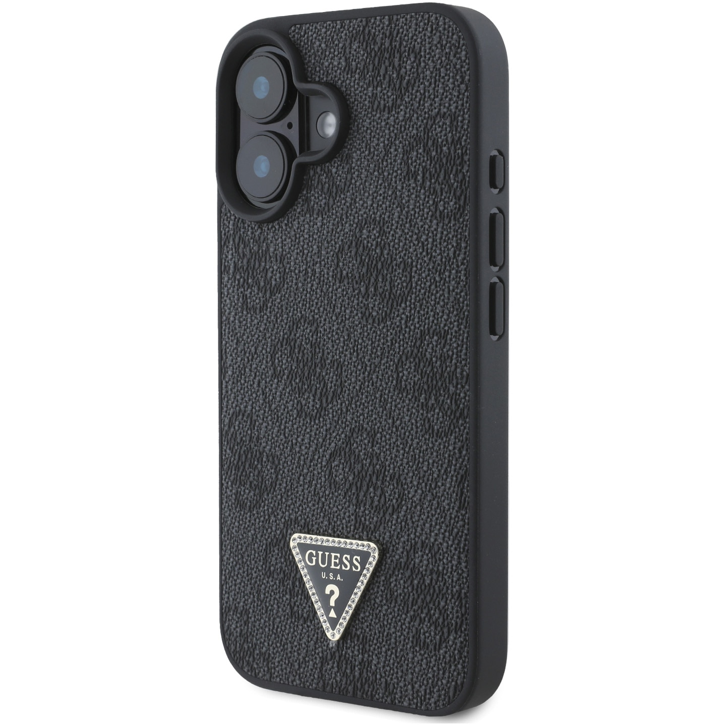 Husa de protectie Guess PU 4G Strass Triangle Metal Logo pentru iPhone 16, Negru