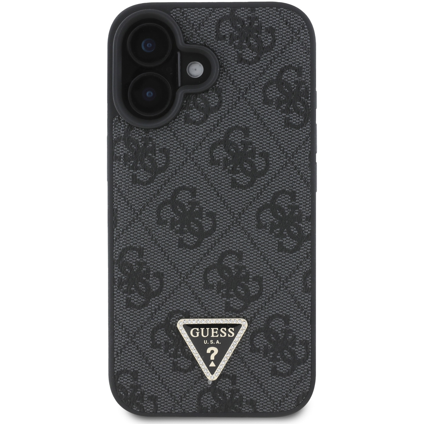 Husa de protectie Guess PU 4G Strass Triangle Metal Logo pentru iPhone 16, Negru