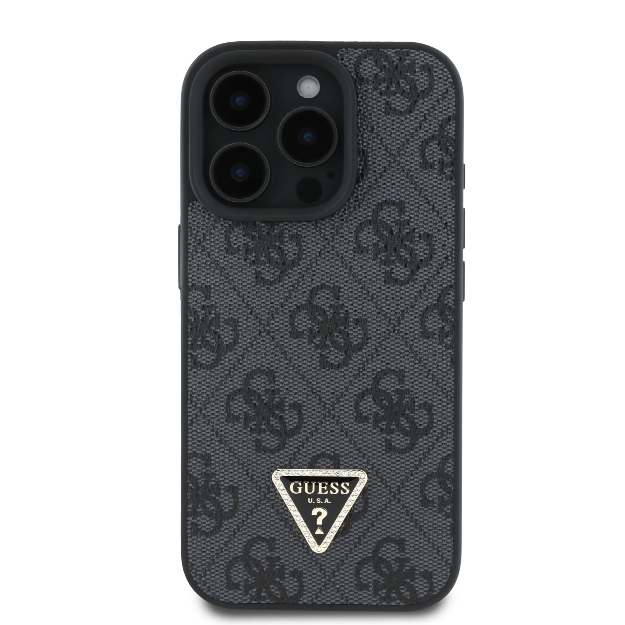 Husa de protectie Guess PU 4G Strass Triangle Metal Logo pentru iPhone 16 Pro Max, Negru