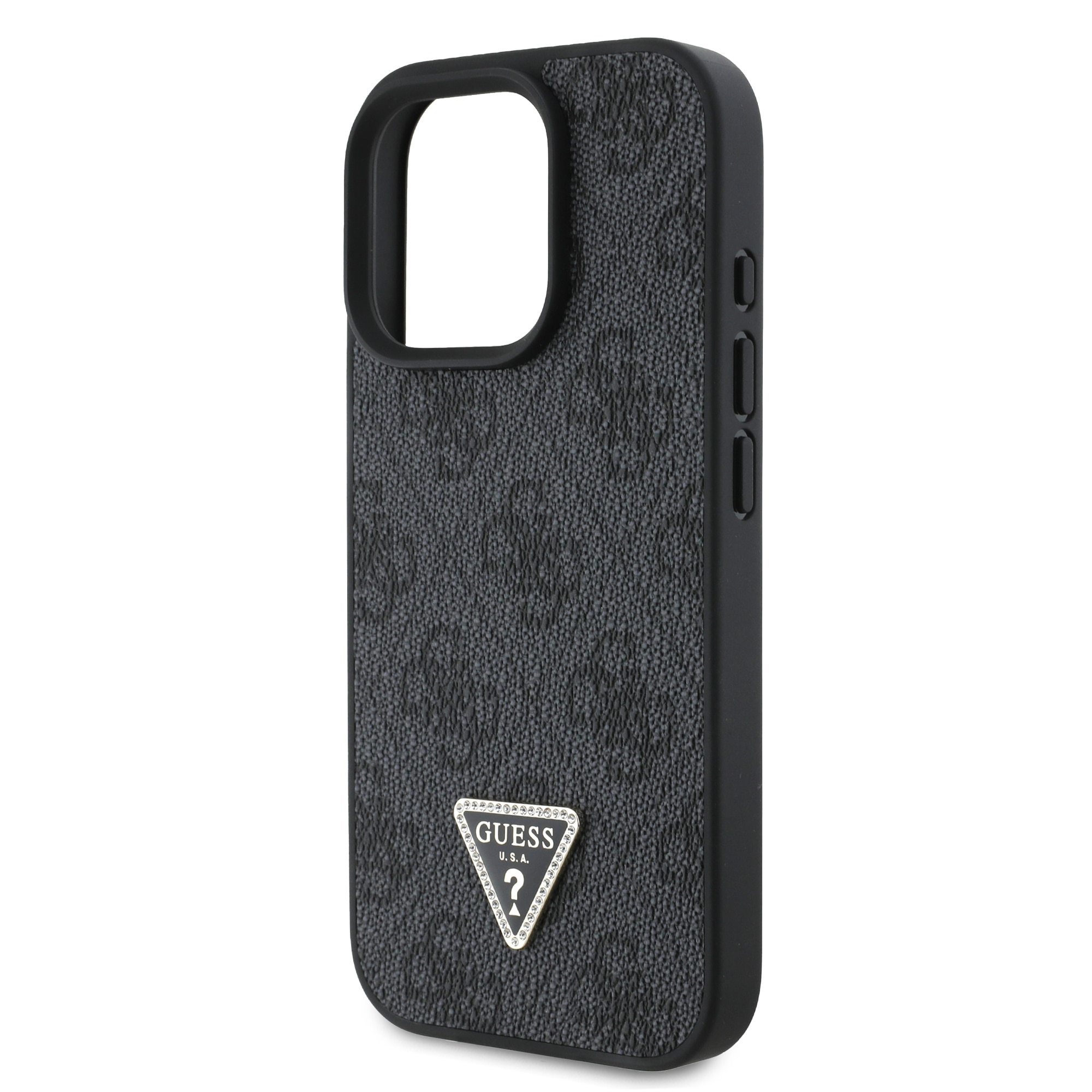 Husa de protectie Guess PU 4G Strass Triangle Metal Logo pentru iPhone 16 Pro Max, Negru