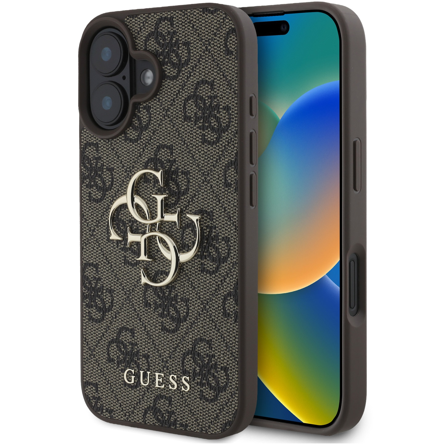 Husa de protectie Guess PU 4G Metal Logo pentru iPhone 16, Maro