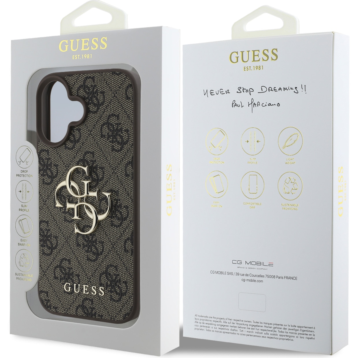 Husa de protectie Guess PU 4G Metal Logo pentru iPhone 16, Maro