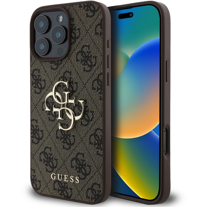Защитен калъф Guess PU 4G Metal Logo за iPhone 16 Pro Max, кафяв