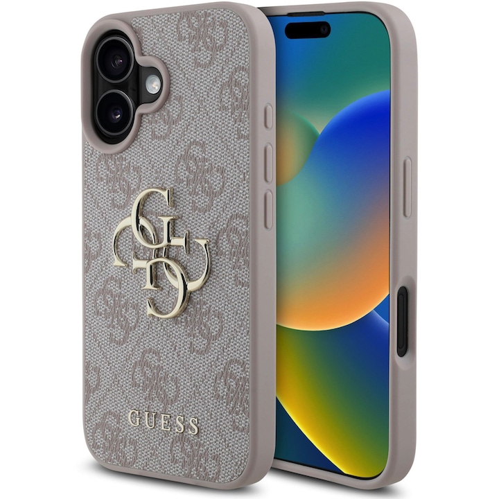 Защитен калъф Guess PU 4G Metal Logo, Съвместим с iPhone 16, Розов