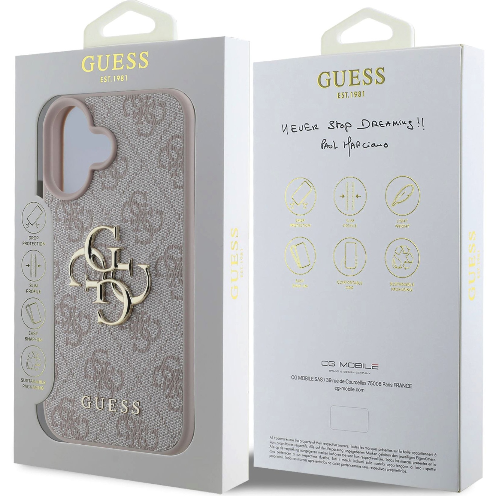 Husa de protectie Guess PU 4G Metal Logo pentru iPhone 16, Roz