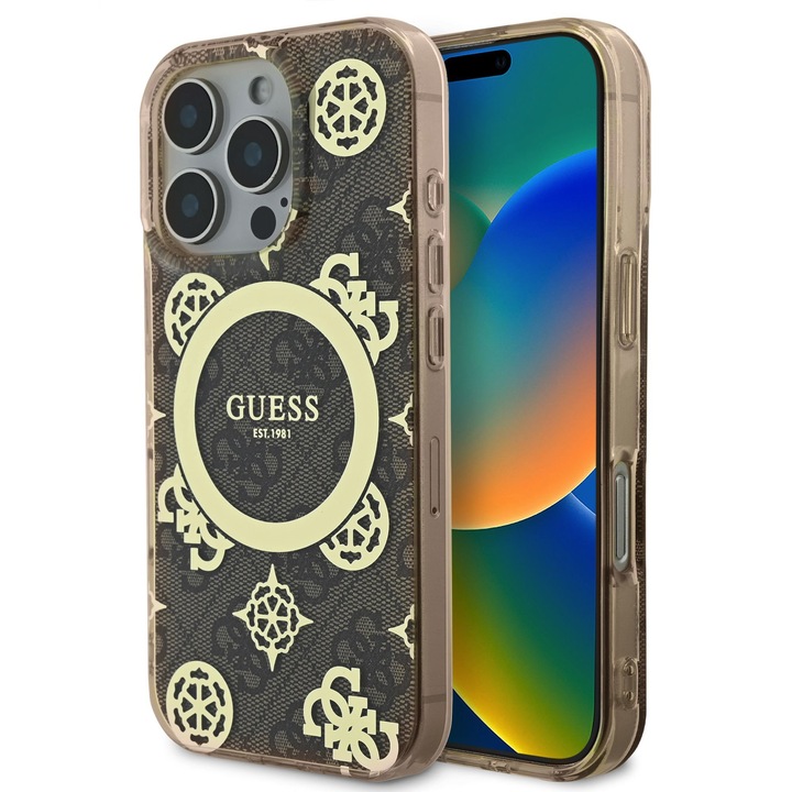 Защитен калъф Guess IML 4G Peony, за iPhone 16 Pro Max, кафяв