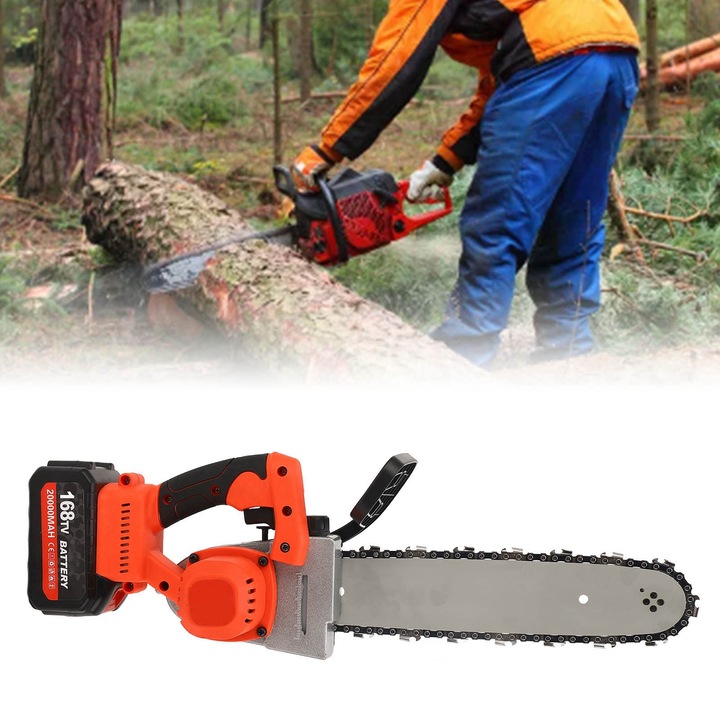 Jormftte elektromos láncfűrész, 12 hüvelyk, 21V, 2 db 4000mAh akkumulátor, könnyű súly, automata olajzási rendszer