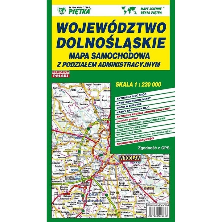 Wojewodztwo Dolnoslaskie 1:220 000, Pietka, 2018, 13,8x24 cm, brosata