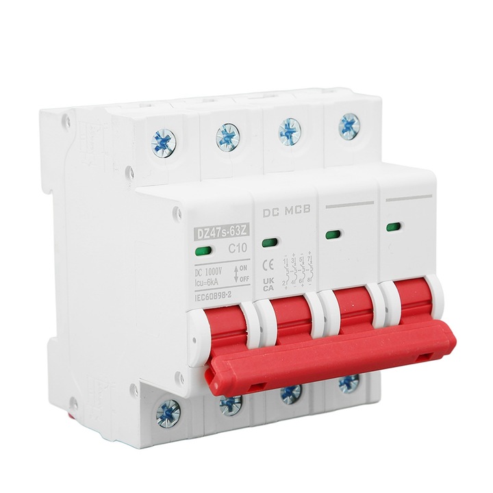 Mini megszakító 4P 6000A, Megszakítási kapacitás, Kisméretű DC megszakító szolár fotovoltaikus rendszerhez DC1000V 10A