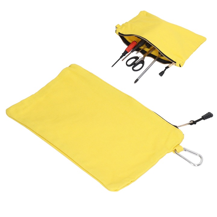 Jormftte cipzáras szerszámtáska, vízálló vászon, karabinerrel, sárga, nagy méret